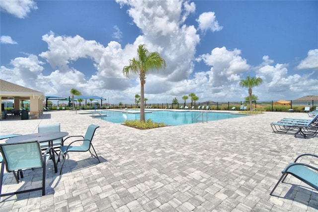 view of swimming pool with a patio area