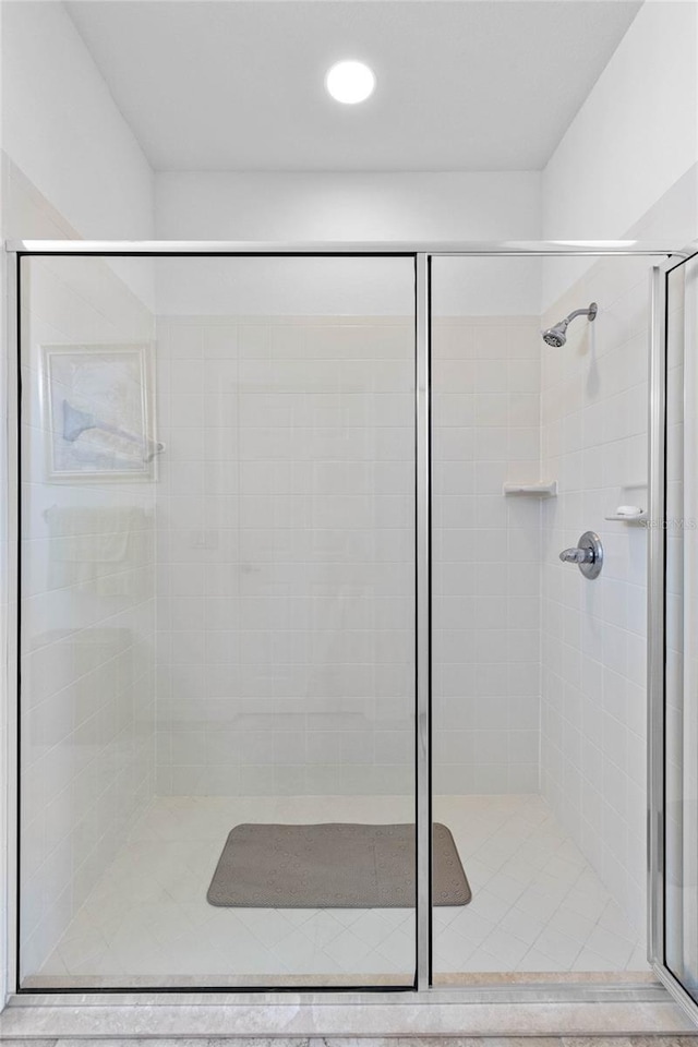 bathroom featuring a shower stall