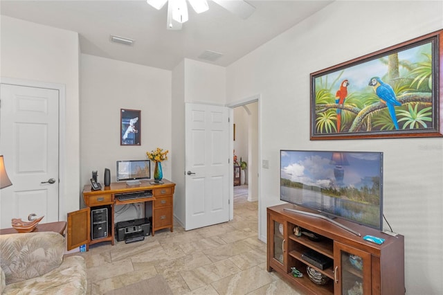 home office featuring ceiling fan and visible vents