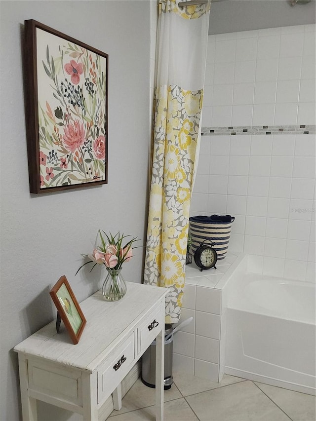 bathroom with tile patterned floors