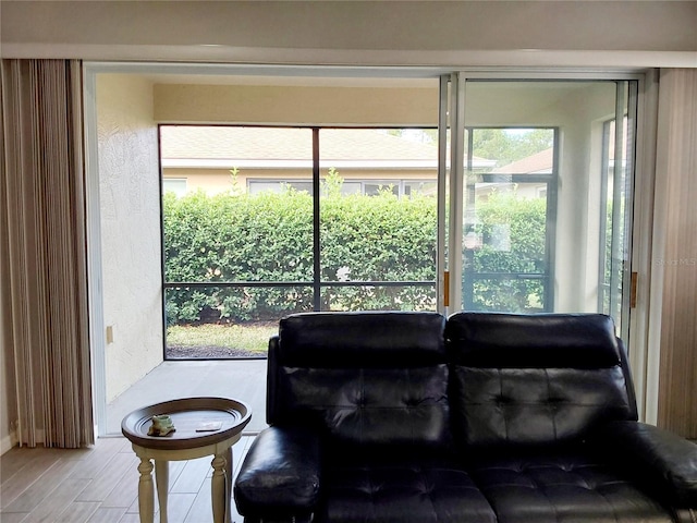 living room with light hardwood / wood-style flooring