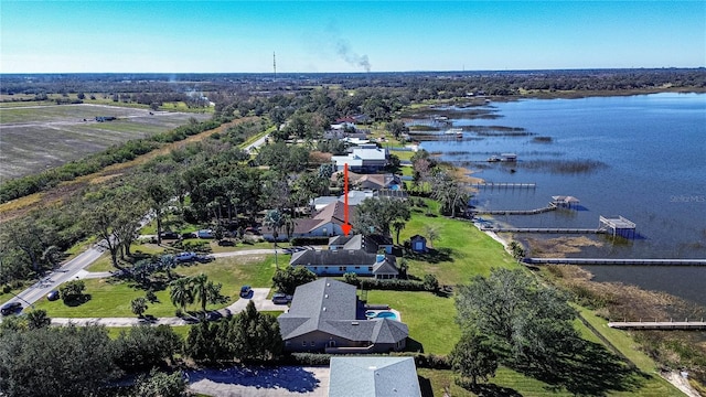 bird's eye view featuring a water view