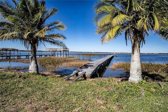 view of dock with a water view