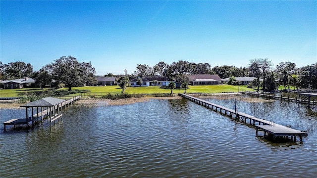 dock area featuring a water view