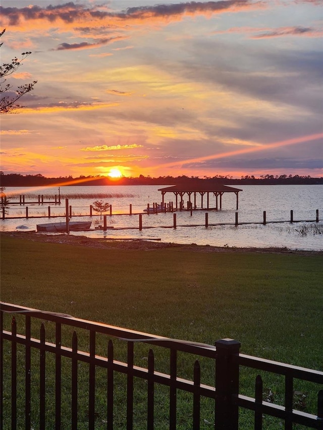 view of dock with a water view