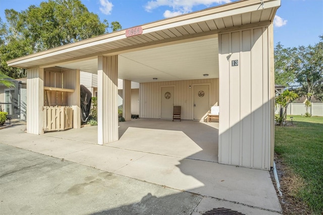 exterior space featuring a carport