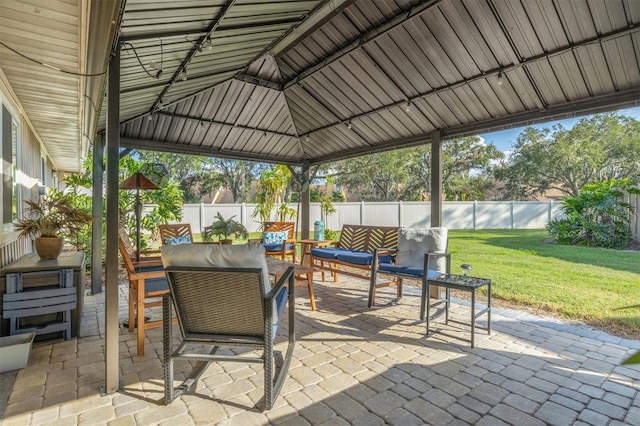 view of patio / terrace featuring a gazebo and an outdoor living space