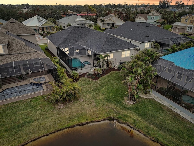 view of aerial view at dusk