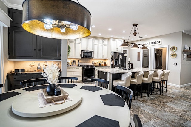 dining area with crown molding