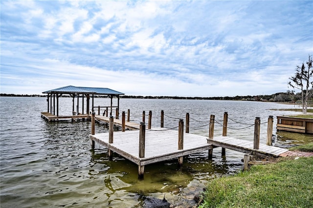 dock area with a water view