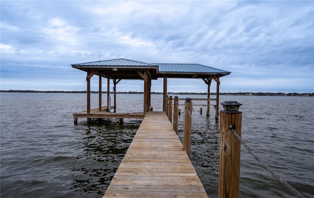 dock area featuring a water view