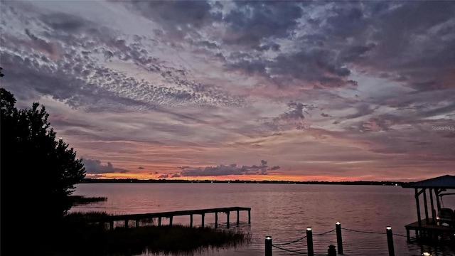 view of dock with a water view