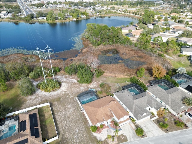 aerial view with a water view