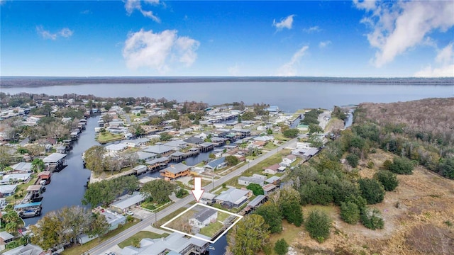 aerial view featuring a water view