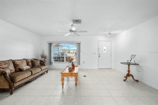 living room with ceiling fan