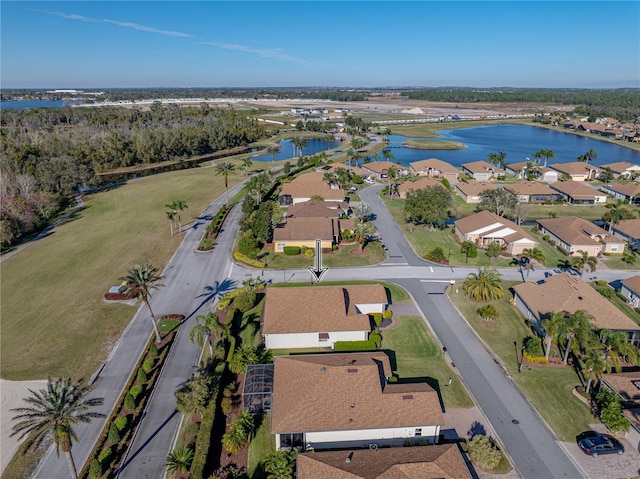 aerial view with a water view