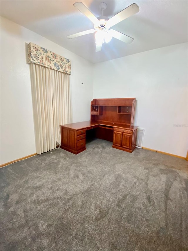 office area featuring carpet floors and ceiling fan