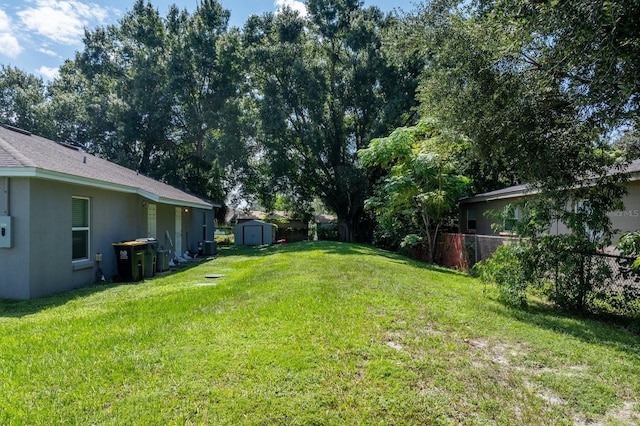 view of yard with a storage shed