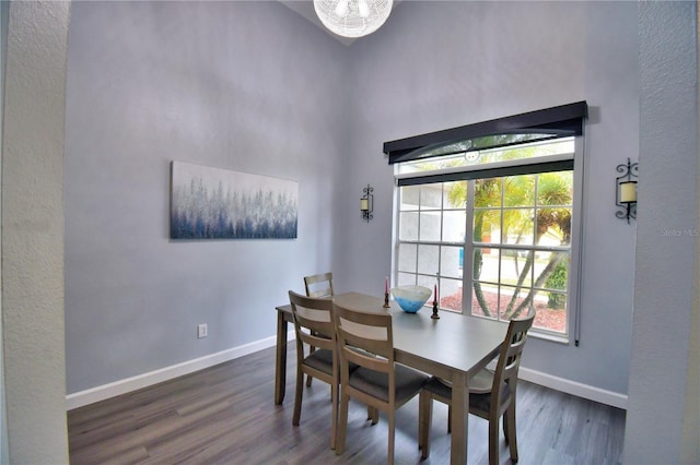 dining area with dark hardwood / wood-style flooring