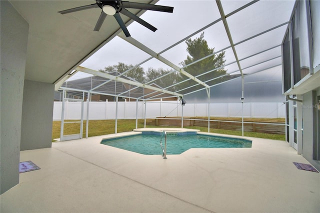 view of pool featuring a lanai and a patio area