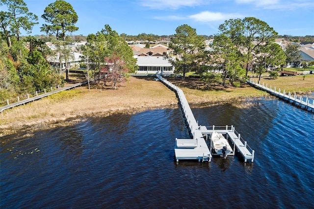 dock area with a water view