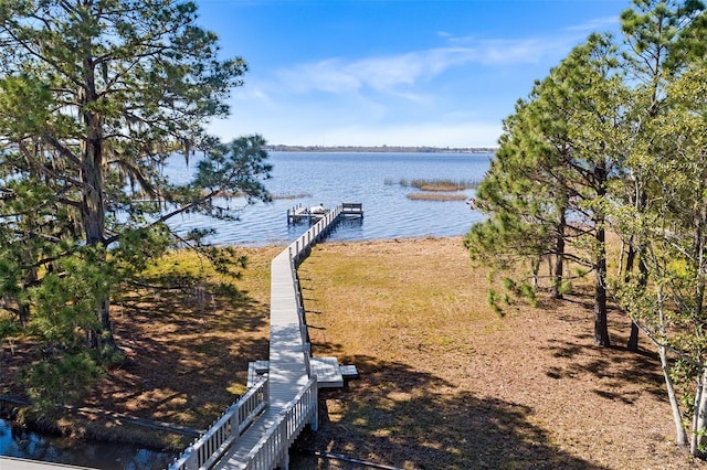 view of dock featuring a water view