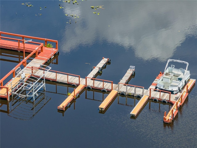 view of dock with a water view