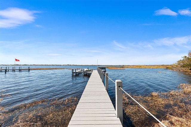 view of dock with a water view