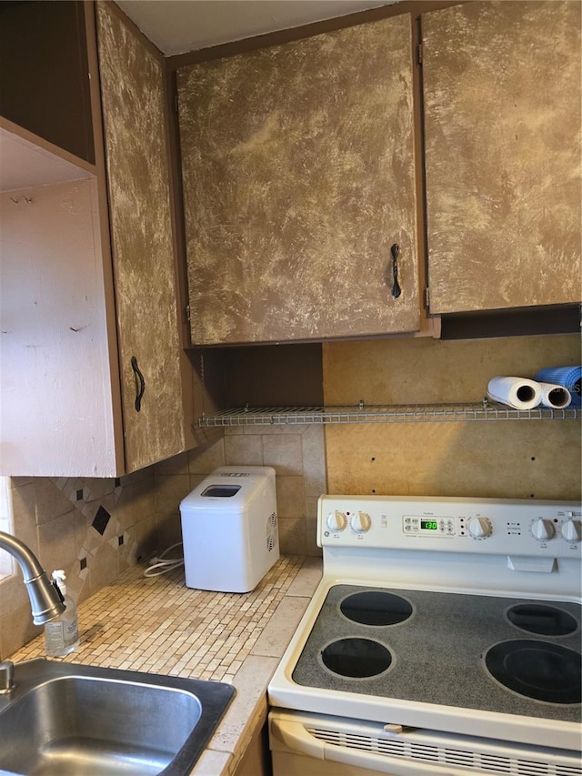 kitchen with sink, electric range, and decorative backsplash