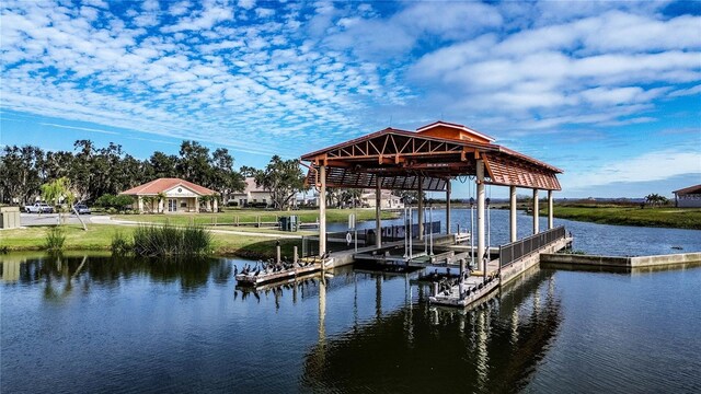 dock area with a water view