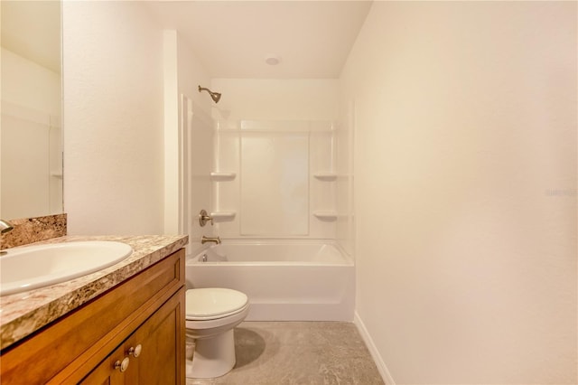 full bathroom featuring shower / tub combination, vanity, and toilet