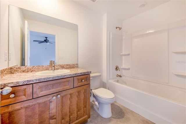 full bathroom featuring vanity, shower / bathing tub combination, and toilet