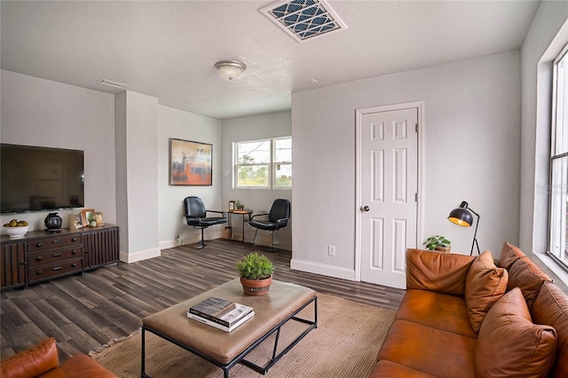 living room featuring dark hardwood / wood-style floors