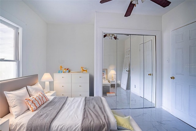 bedroom featuring ceiling fan