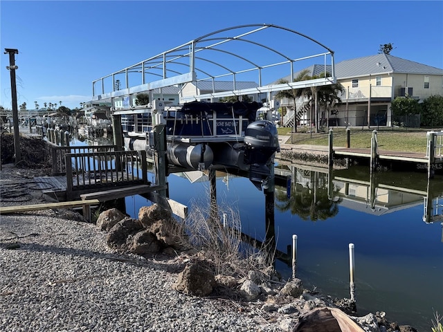 view of dock with a water view