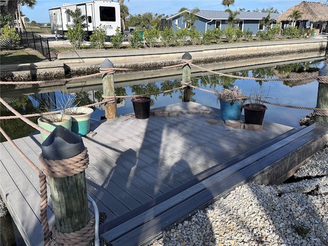 dock area with a deck with water view