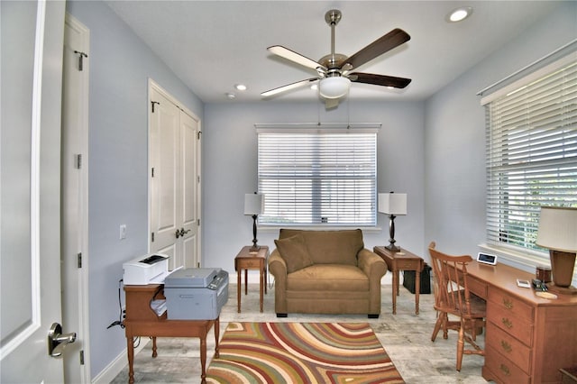 home office with ceiling fan