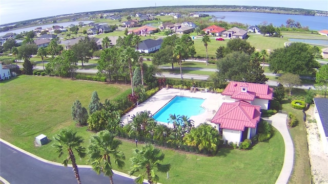 aerial view featuring a water view