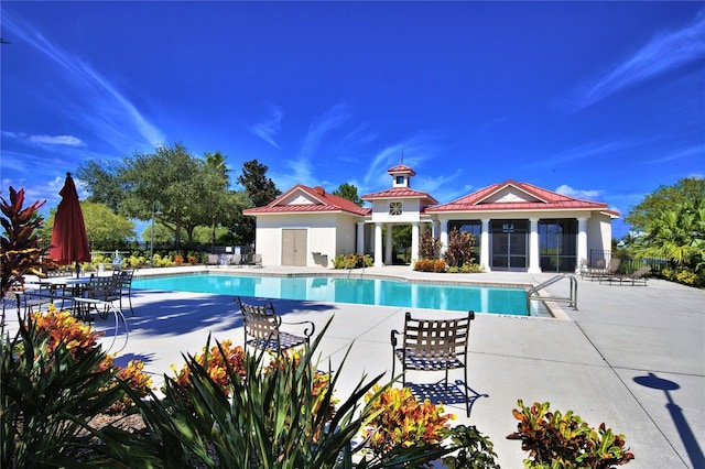 view of swimming pool with a patio area