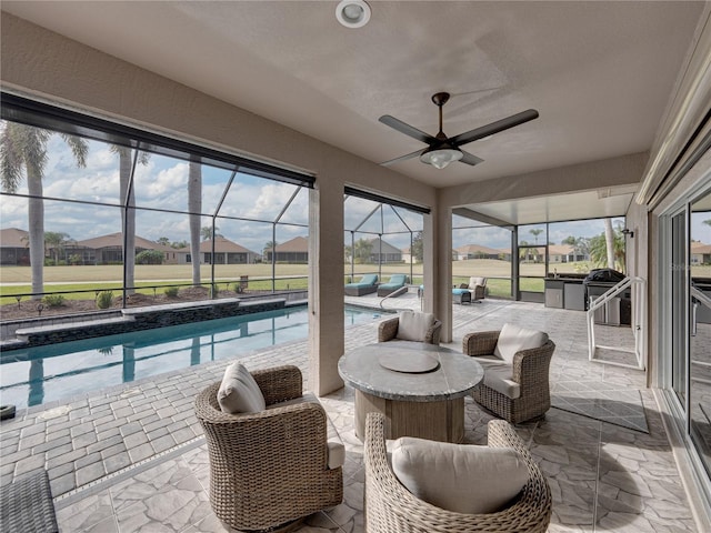 sunroom / solarium featuring a pool