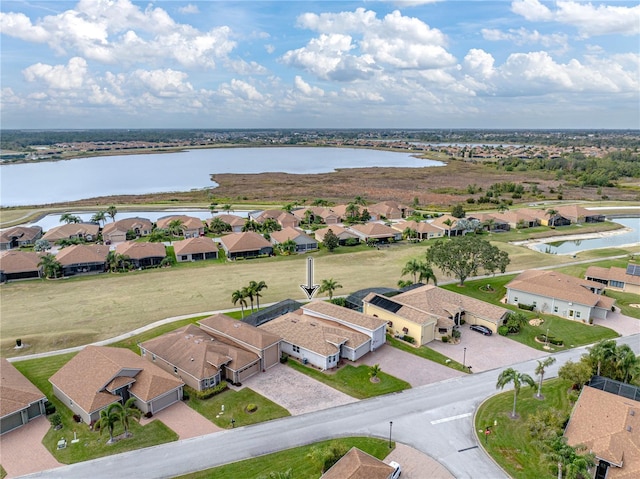 drone / aerial view featuring a water view