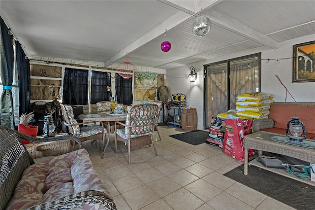 interior space featuring beamed ceiling