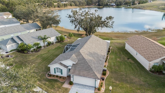 bird's eye view featuring a water view