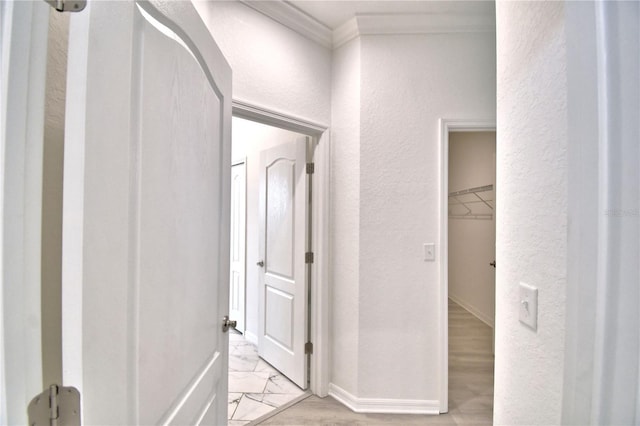 hallway featuring crown molding