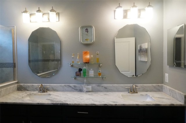 full bathroom with a sink and double vanity