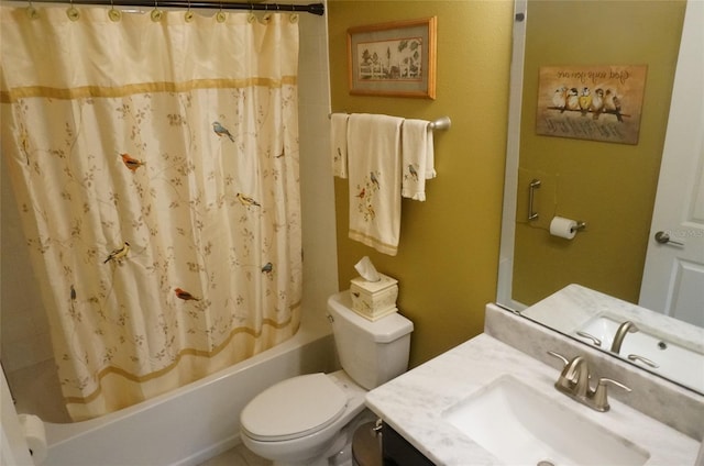 full bathroom featuring vanity, toilet, and shower / tub combo