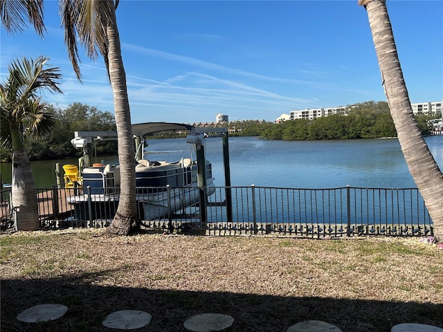 view of dock with a water view