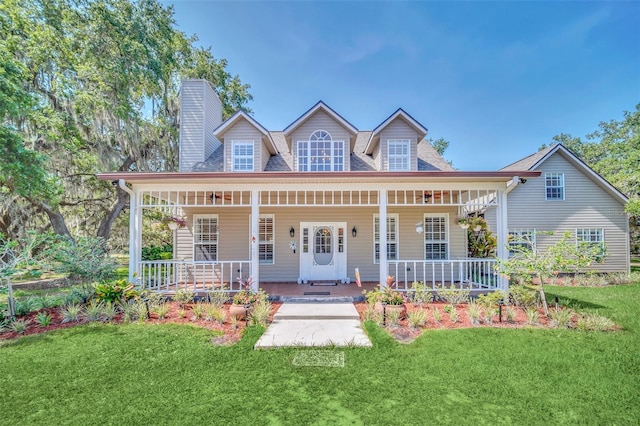 view of front facade with covered porch and a front yard