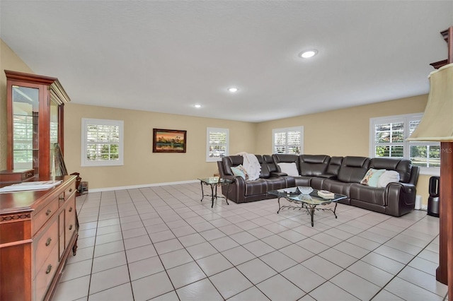 living room with light tile patterned floors