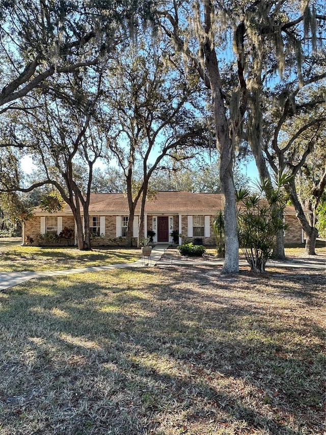 ranch-style home featuring a front lawn